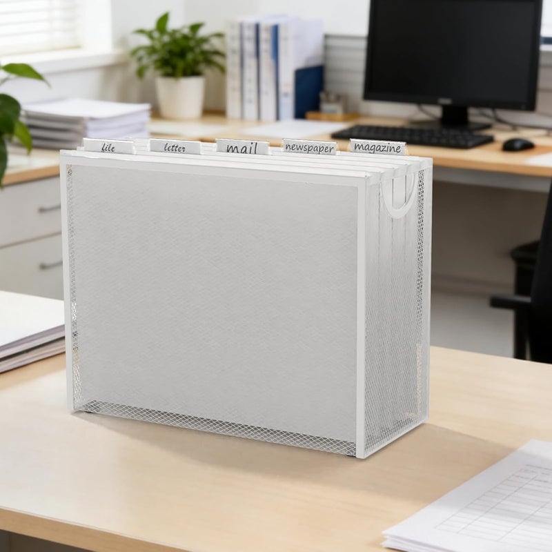 Sinboun Hanging File Organizer Letter-Size File Holder Filing Box Includes 5 Hanging Folders - Metal Mesh Magazine Letter Storage Cabinets File Cart for Office Home School, No Assembly Required White - Image 4